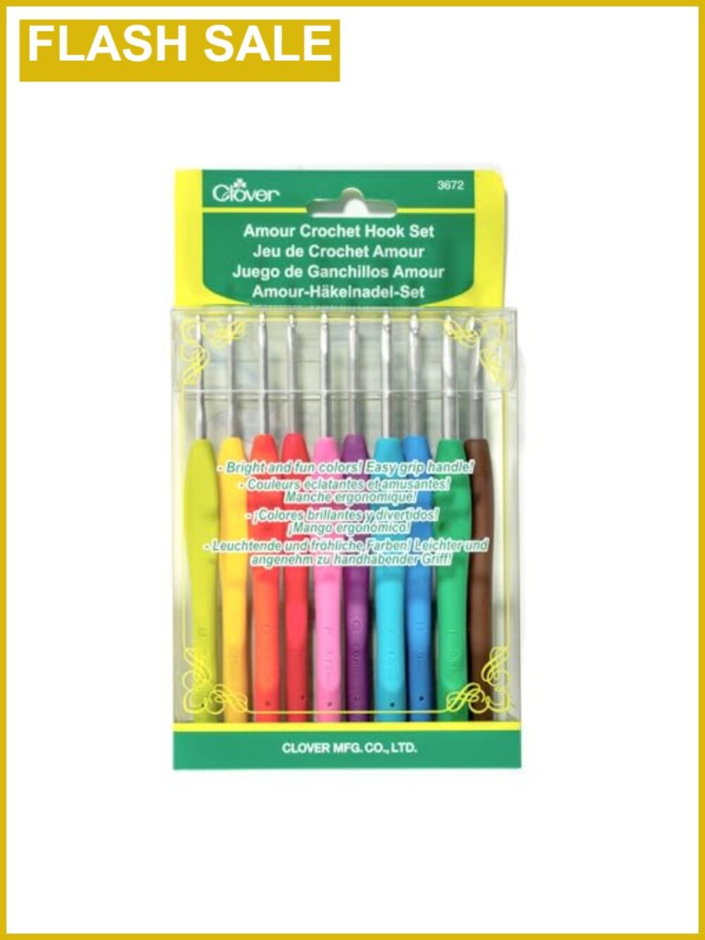 Clover Amour Crochet Hook Set 10 Sizes Ergonomic Grip Aluminum Hooks Gift